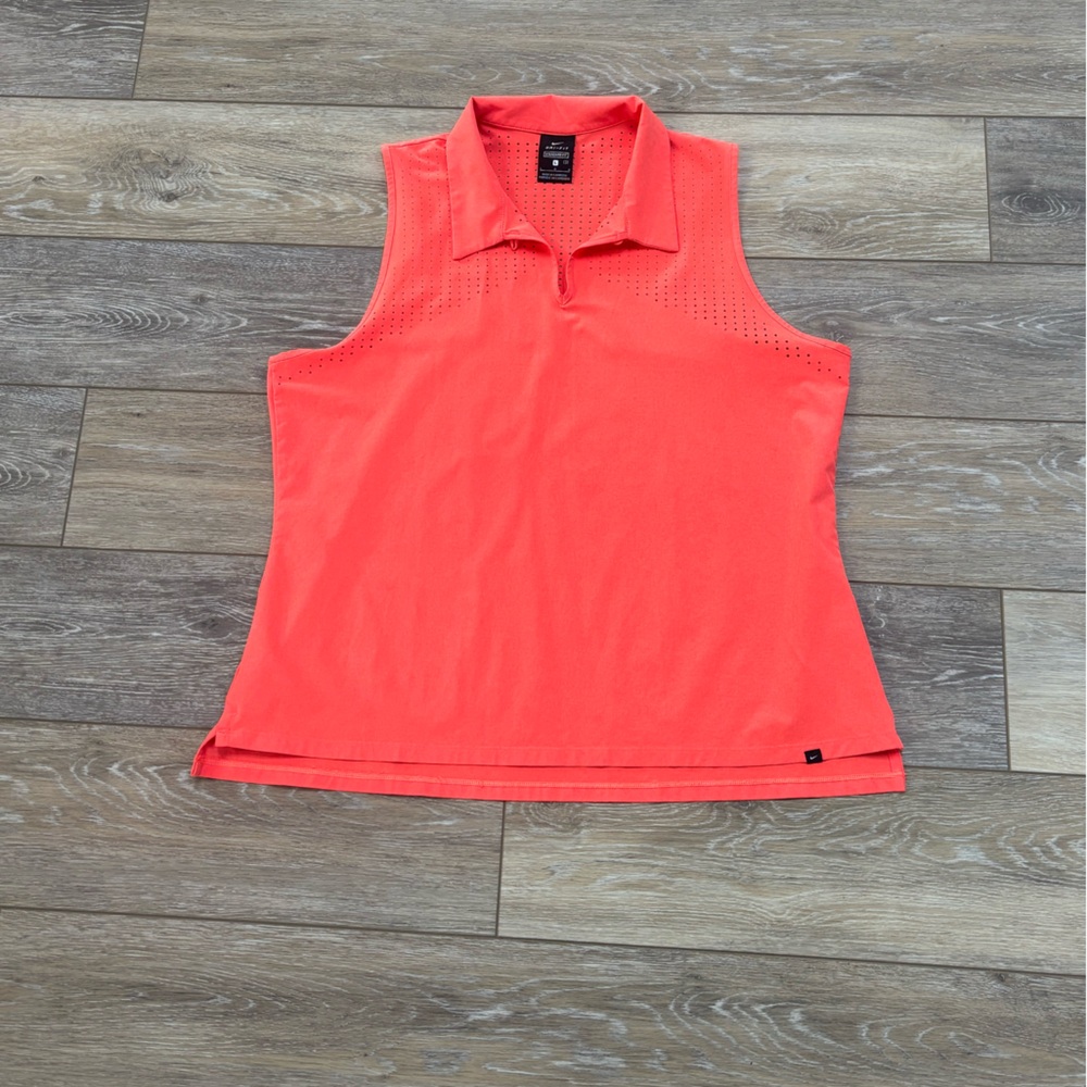 Nike Sleeveless Golf Polo Ace Dri-Fit Sz L Orange Preppy Athleisure Pickleball